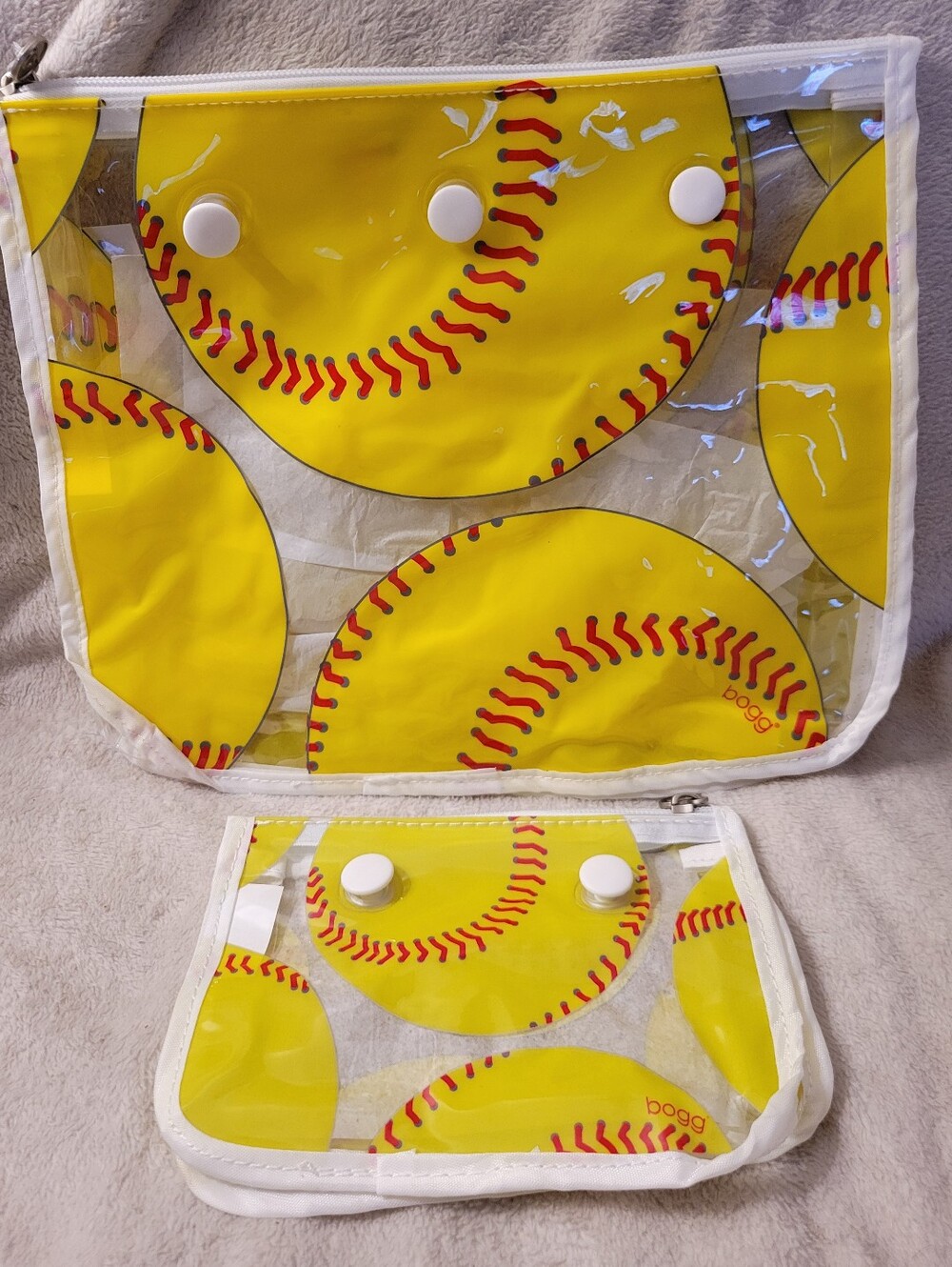 Bogg Bag Clear Softball Print Pouch Set - Yellow & Red. Sports Mom. Discontinued